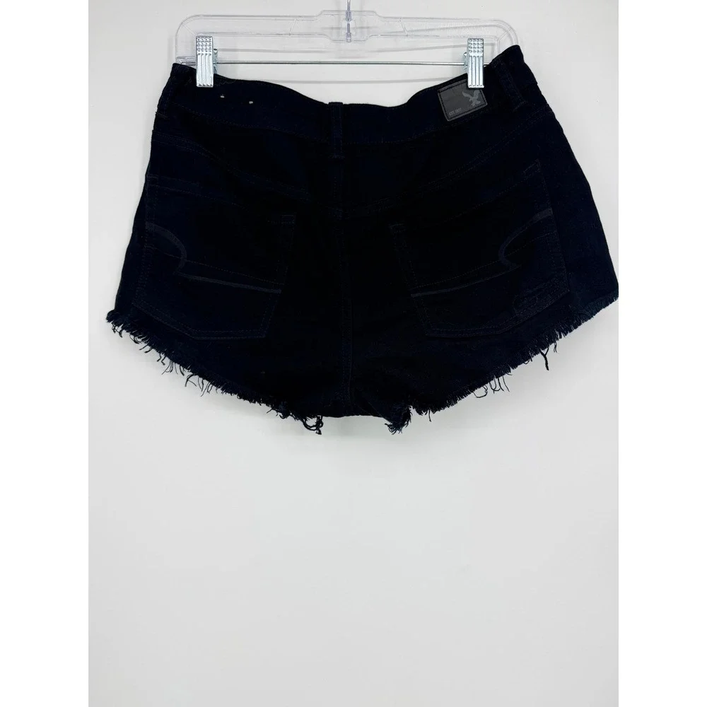 American Eagle Hi-Rise Festival Black Distressed Denim Shorts Size 8 Cut Offs